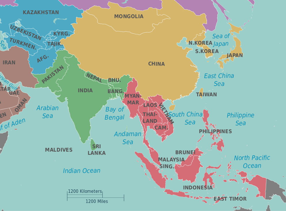 Восточная азия китай. Китай и Корея на карте мира. Карта мира Китай Корея Япония. Southeast Asia Map. South East Asia Map.